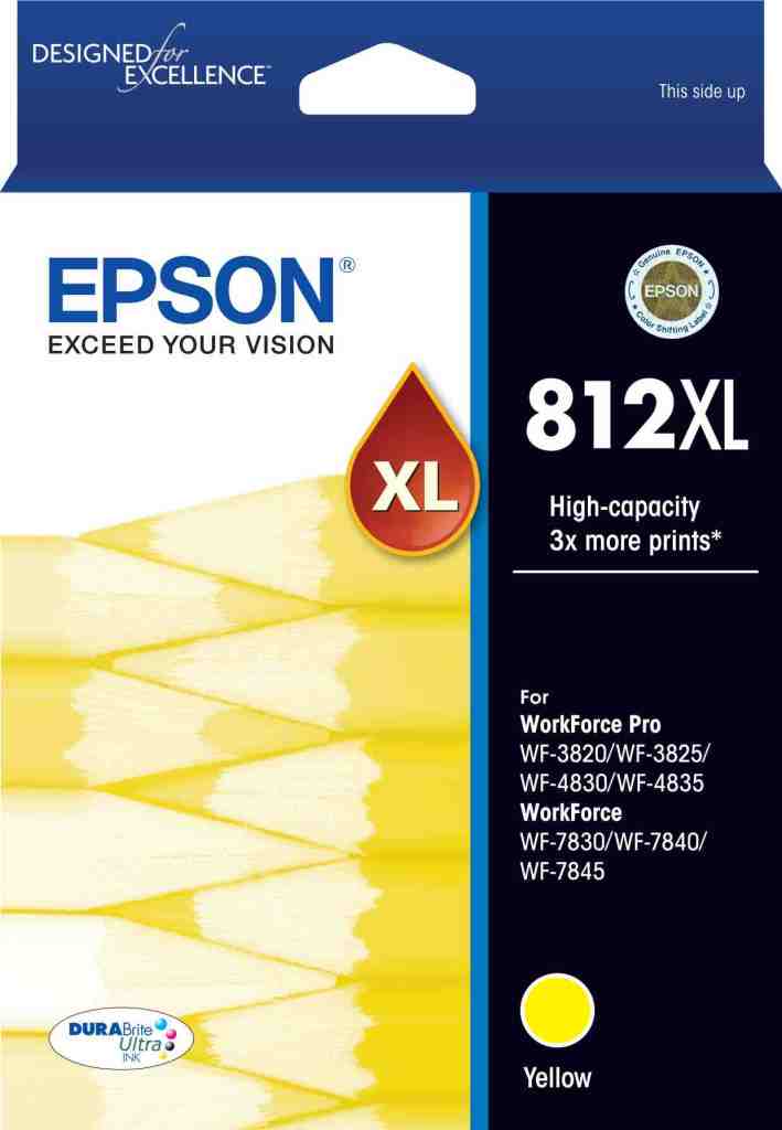 812XL HI CAP DURABRITE ULTRA YELLOW INK SUITS WF-3820 3825 4830 4835 7830 7840 7845