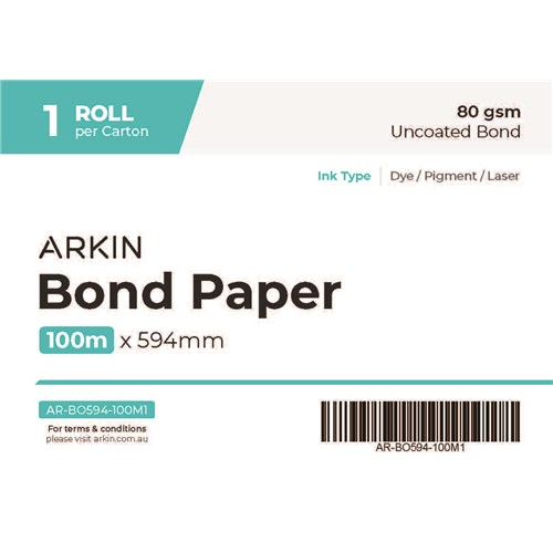 BOND PAPER 80GSM - 594MM X 100M 1 ROLL/CTN