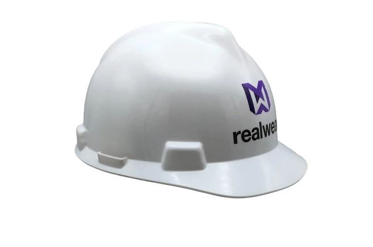 MSA V-GARD FRONT BRIM HARD HAT WITH REALWEAR LOGO